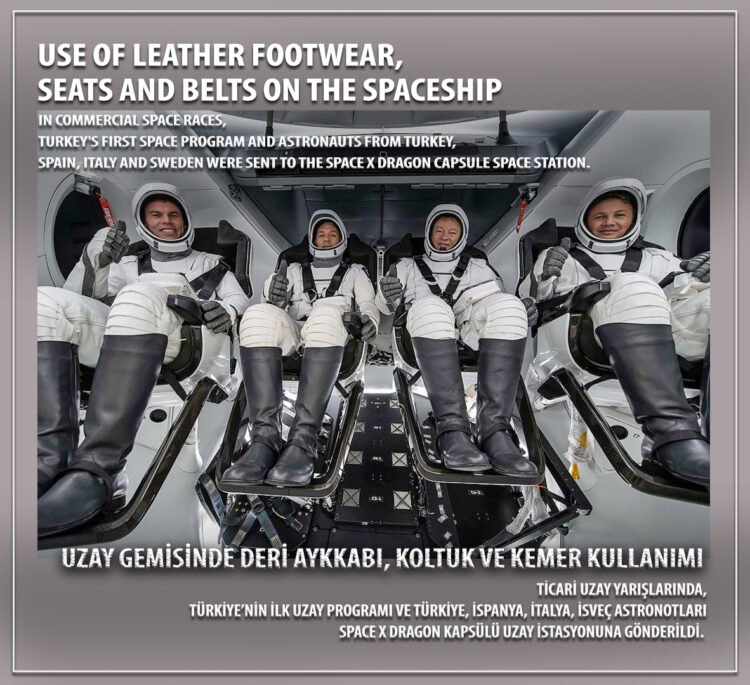 Use of leather footwear, seats and belts on the spaceship